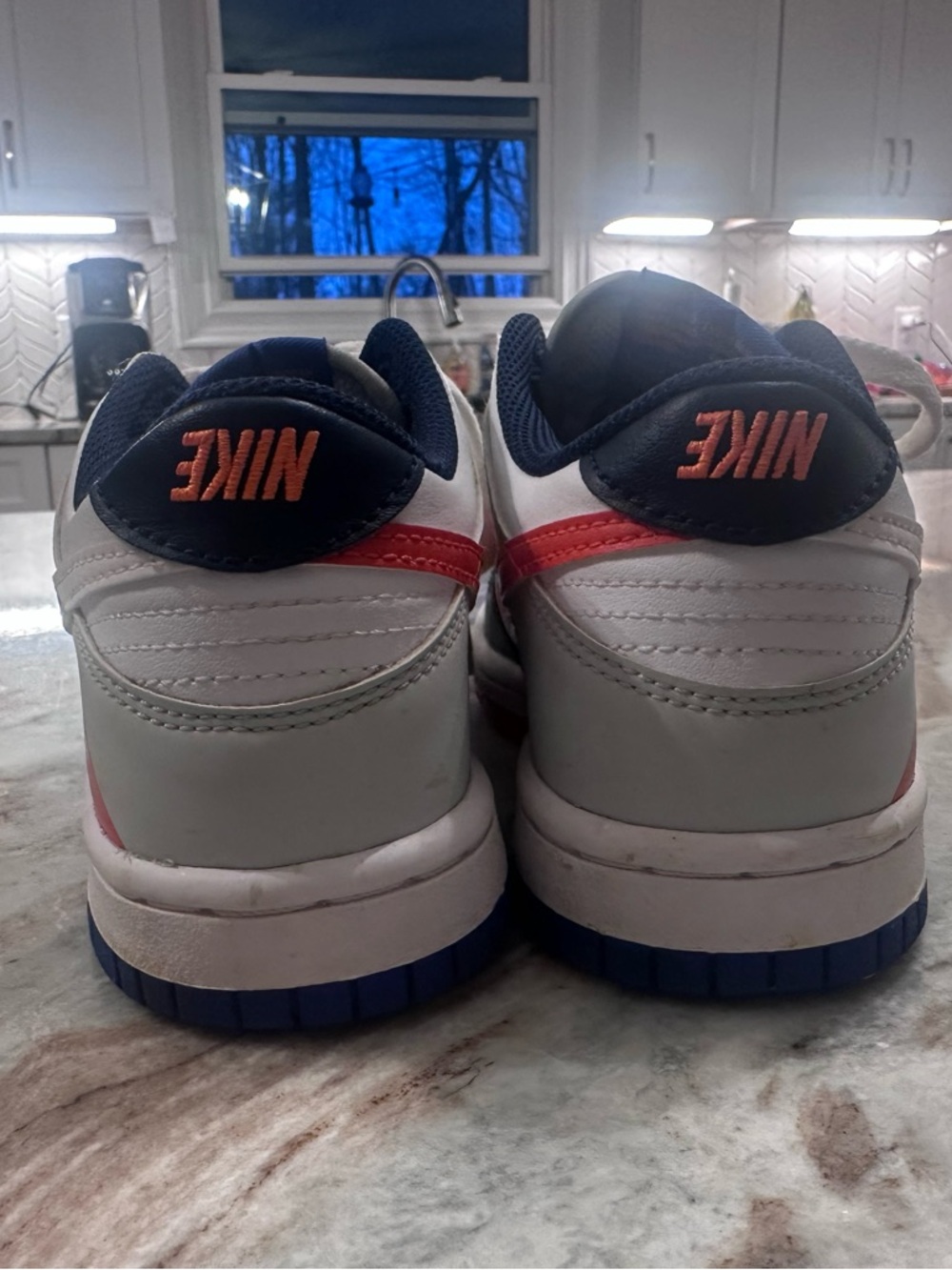 Nike Dunks. Kids White, Blue & Orange Low-Top Athletic Shoes - Picture 4 of 6